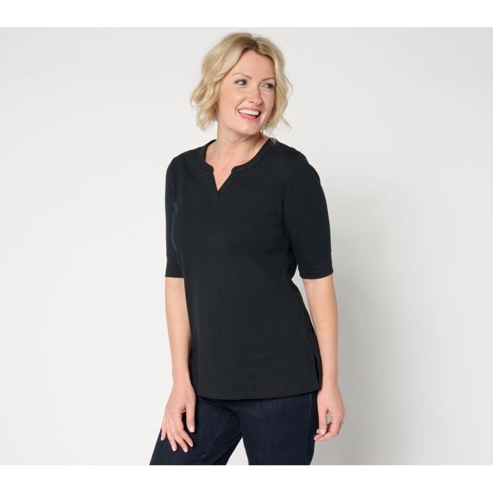 SUNNYLiFE Women's Top Petite PXS Denim & Co. Essentials Perfect Black A678860